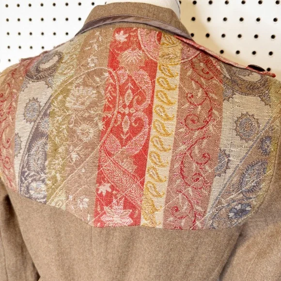 Matthew WilliamsonCamel Color Wool Military Style Coat w/ Paisley Contrast